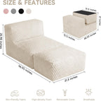 Unique Tortoise Pattern Soft Fabric Oversized Bean Bag Lounger Chair, 3-in-1 Sofa with Ottoman, Advanced Memory Foam, No Assembly for Living Room, Dorm, Bedroom(Beige)