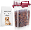 5-7Lbs Dog Cat Food Storage Container with Upgraded Large Nozzle BPA-free, 4 Snap Seals Plastic Pet Food Storage Containers with Handles (Elegant Red, 5L-1pack)