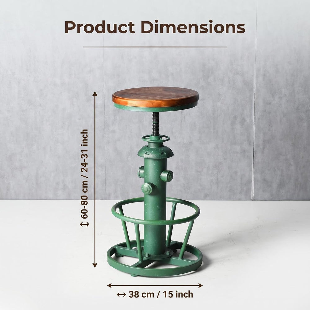 Topower Vintage adged Green Fire Hydrant Bar Stool, Solid Wood Seat, Industri...