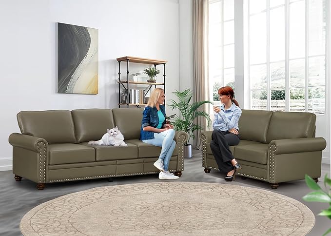 2 Piece Faux Leather Sofa Set,Modern Couch and Loveseat Sets with Storage,Mid...