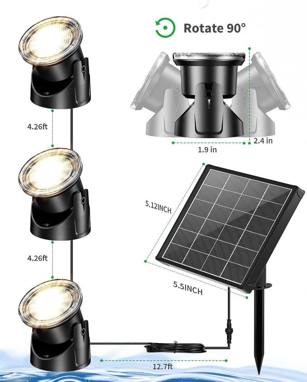 POPOSOAP Warm White Solar Pond Lights, Underwater Solar Lights with Timer, 2 ...