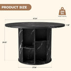 Nalupatio 47 Inch Round Dining Table for 4, Modern Farmhouse Kitchen Table with Half-Open Storage Shelf & Sliding Door, Circle Dinner Table for Dining Room, Black Faux Marble