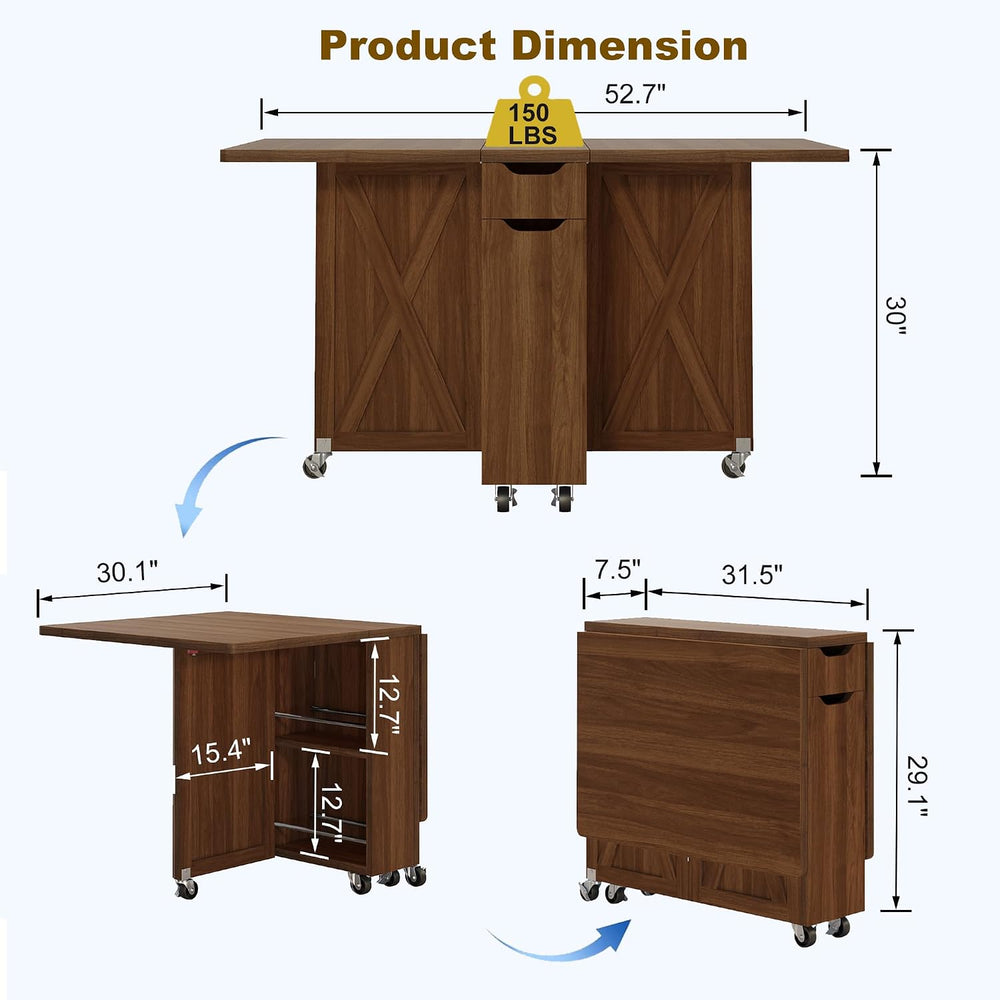 Folding Dining Table for 2-6, Designed for Small Spaces, Walnut | 52.7" ...