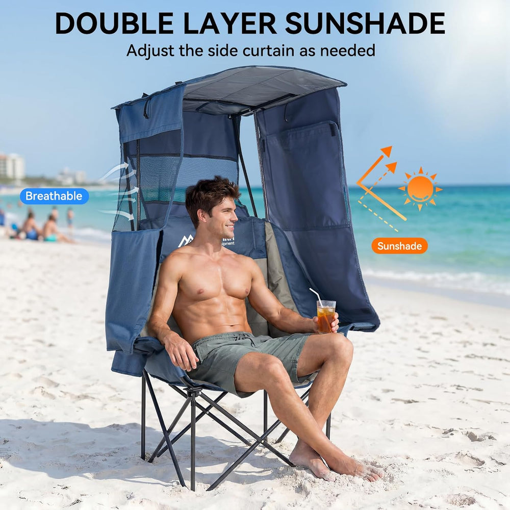 Huskfirm Camping Chair with Canopy Shade, Folding Oversized Beach Chair with ...