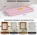 Toilet Tank Tray Organizer – Oak Wood Bathroom Counter Basket with Metal Frame, Back of Toilet or Tank Top Paper Holder Storage – Pink Modern Decor