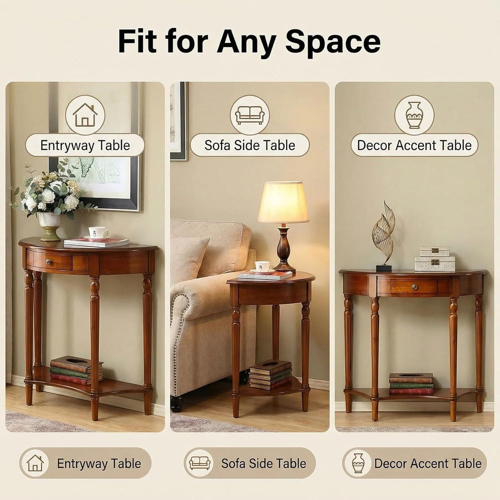 Half Moon Table, Table Solid Wood with Drawer Half-Moon Porch Side, Entryway ...