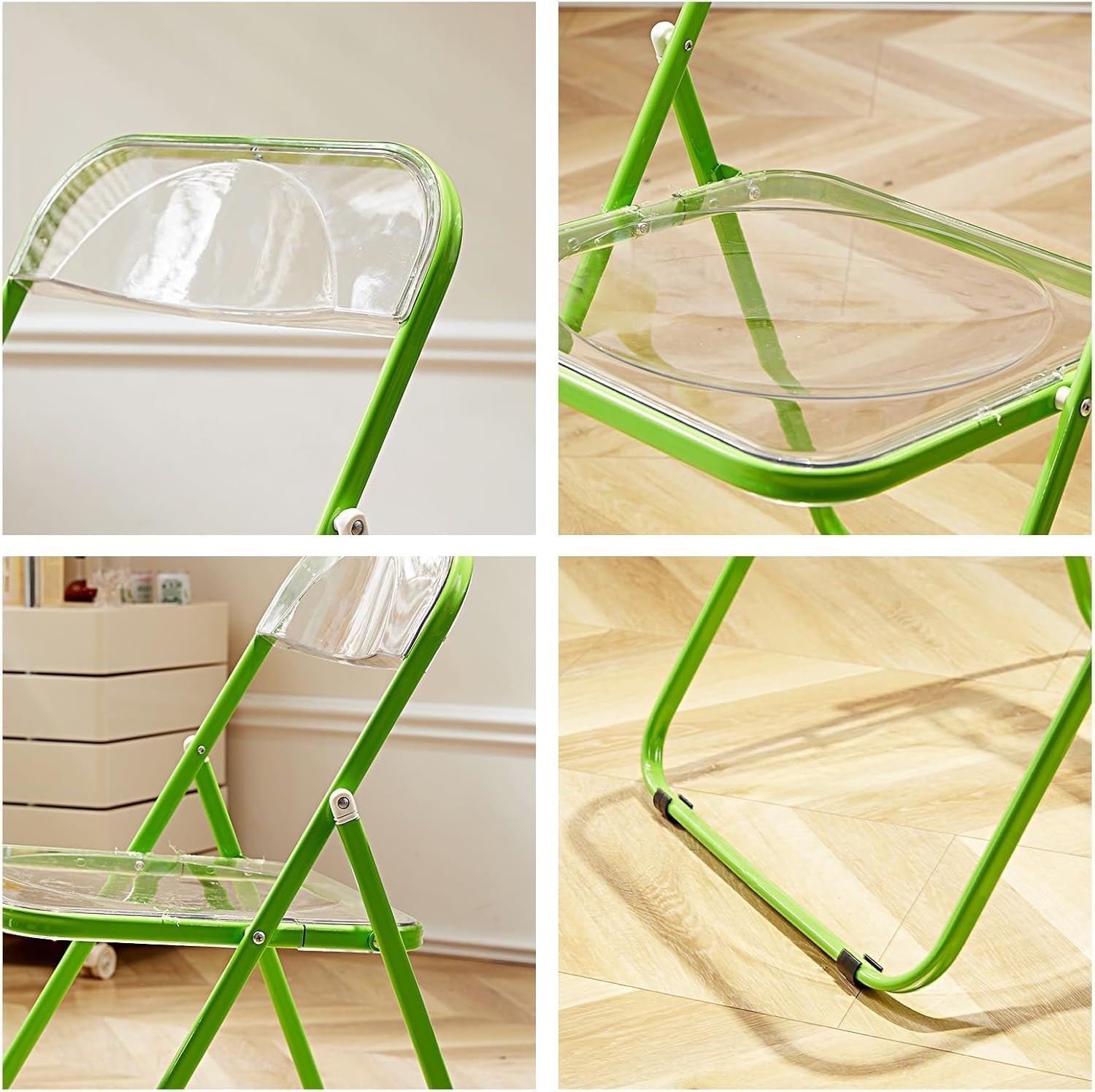 Acrylic Folding Chairs, Clear Foldable and Stackable, PVC Plastic Panel & Metal Frame, for Outside Inside(Black)