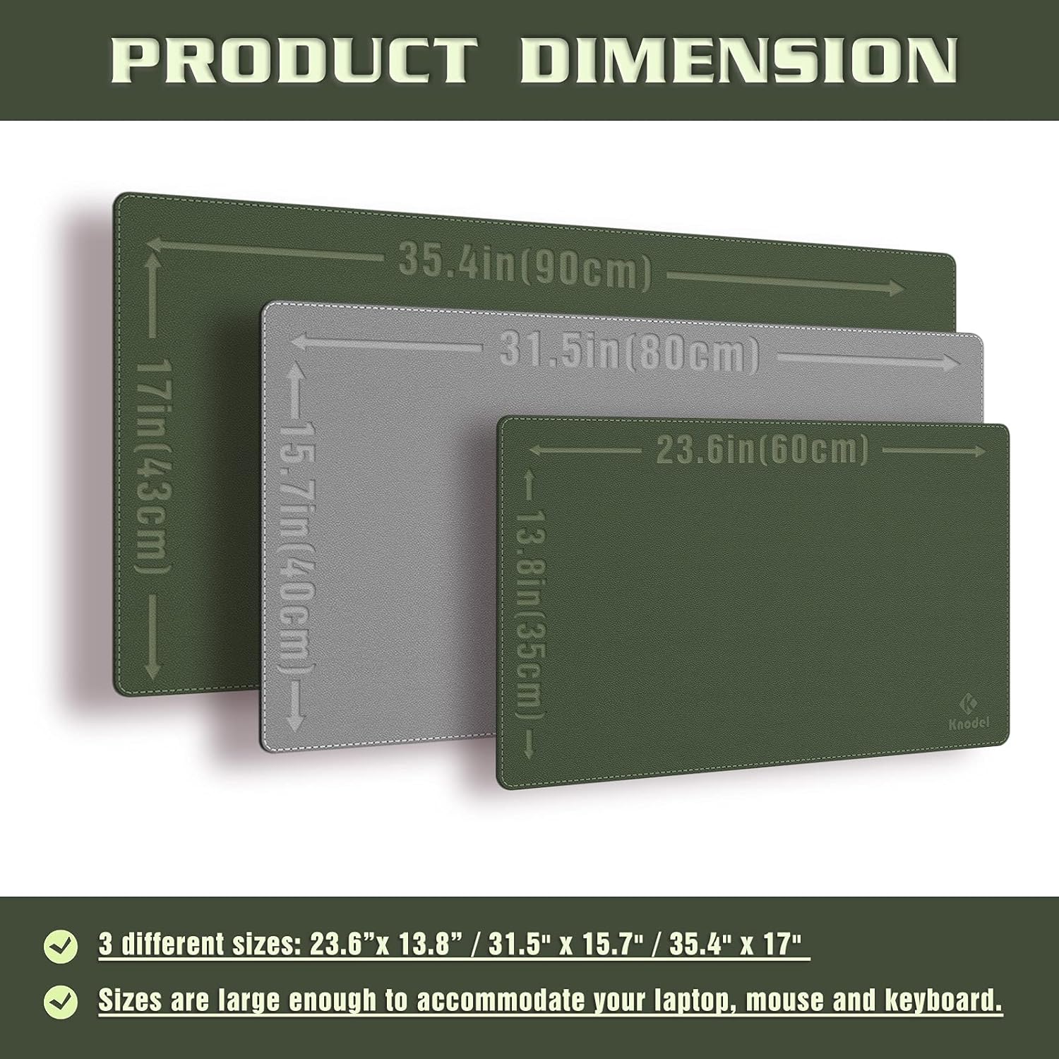 K KNODEL Desk Mat, Blotter, Dual-Sided Office Desk Pad, Waterproof Desk Mat for Desktop, Desk Blotters, PVC Leather Pad Protector (Dark Green, 23.6" x 13.8")