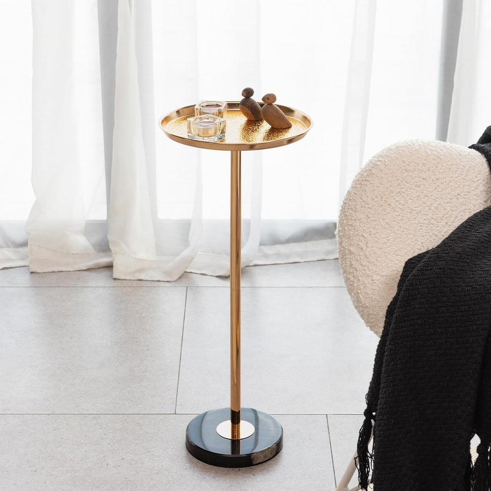 Luxe Modern Round Side Table with Gold Finish, Black Marble Base, Decorative ...