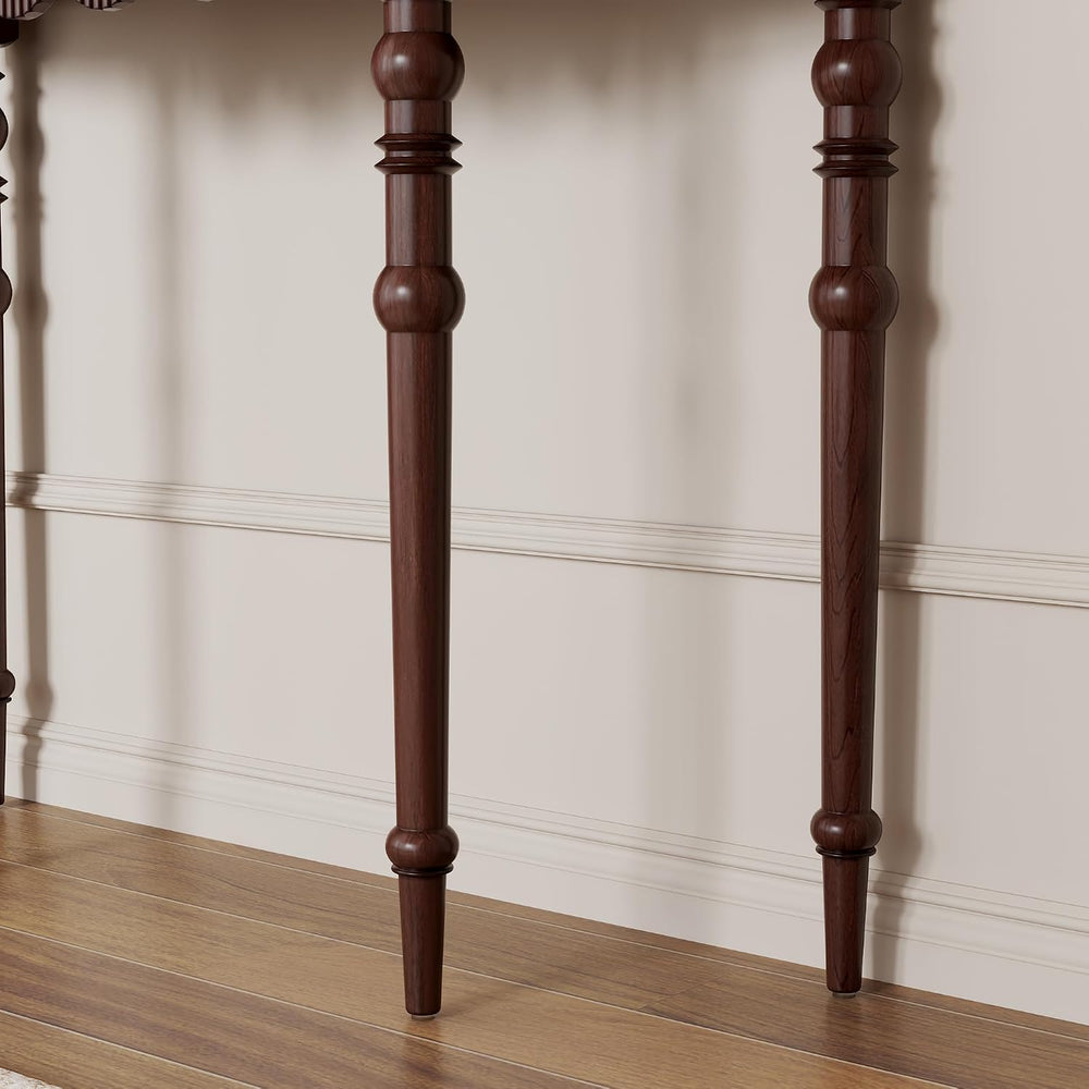 Solid Wood Console Table with Drawer – Dark Walnut Entryway Table with Scallo...