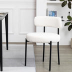 DYHOME White Dining Chair One Chair for Kitchen Dining Room,Upholstered Boucle Dining Chair with Black Metal Legs, Curved Backrest Modern Dining Room Chair