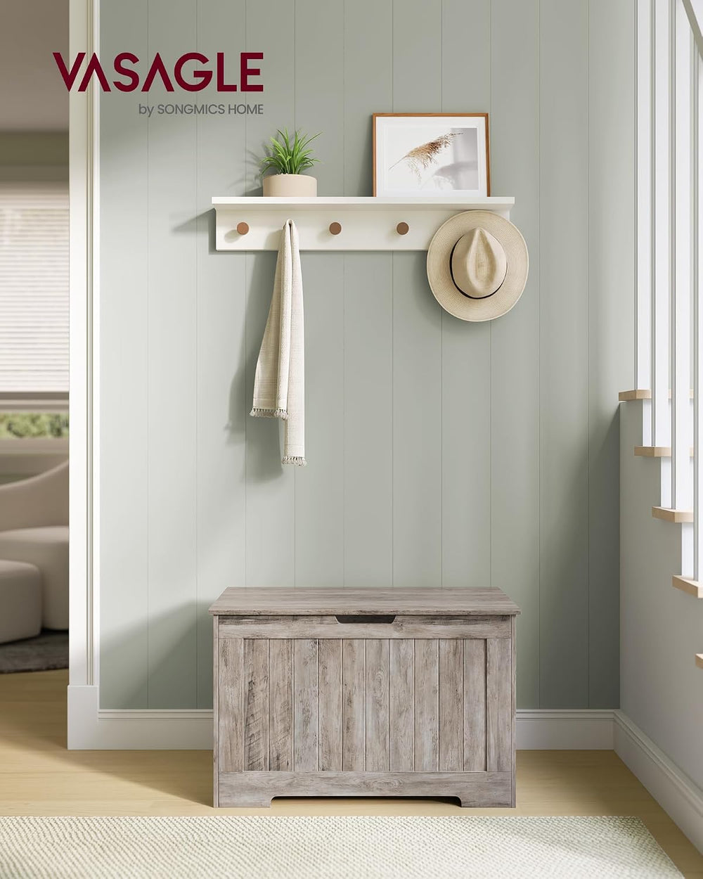 VASAGLE Storage Chest, 29.9 Inches Width Bench with 2 Safety Hinges | Shoe Be...
