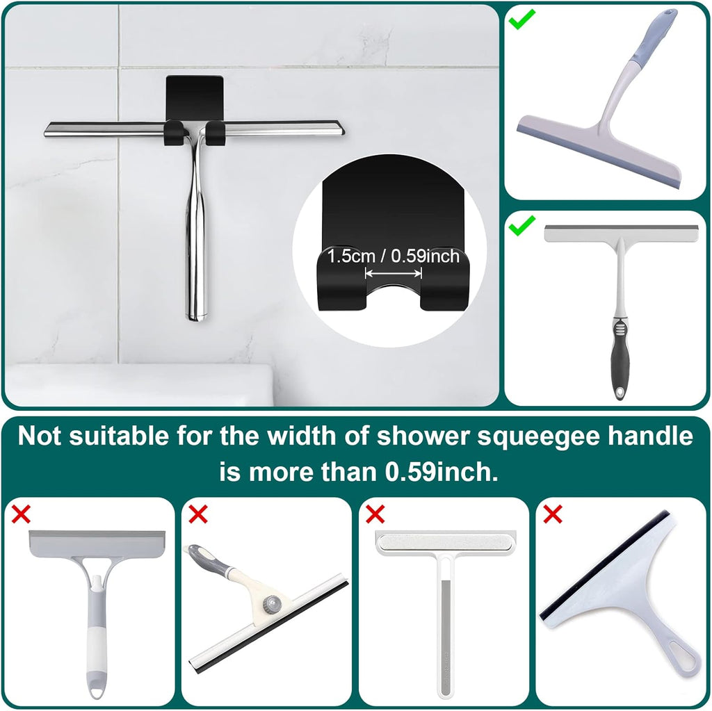 CGBE Shower Holders for Razors, 2 Pack Squeegee Holder and 2 Pack Razor Holder, Razors Holder for Shower Heavy Duty Waterproof Hook for Squeegee Loofah - Black