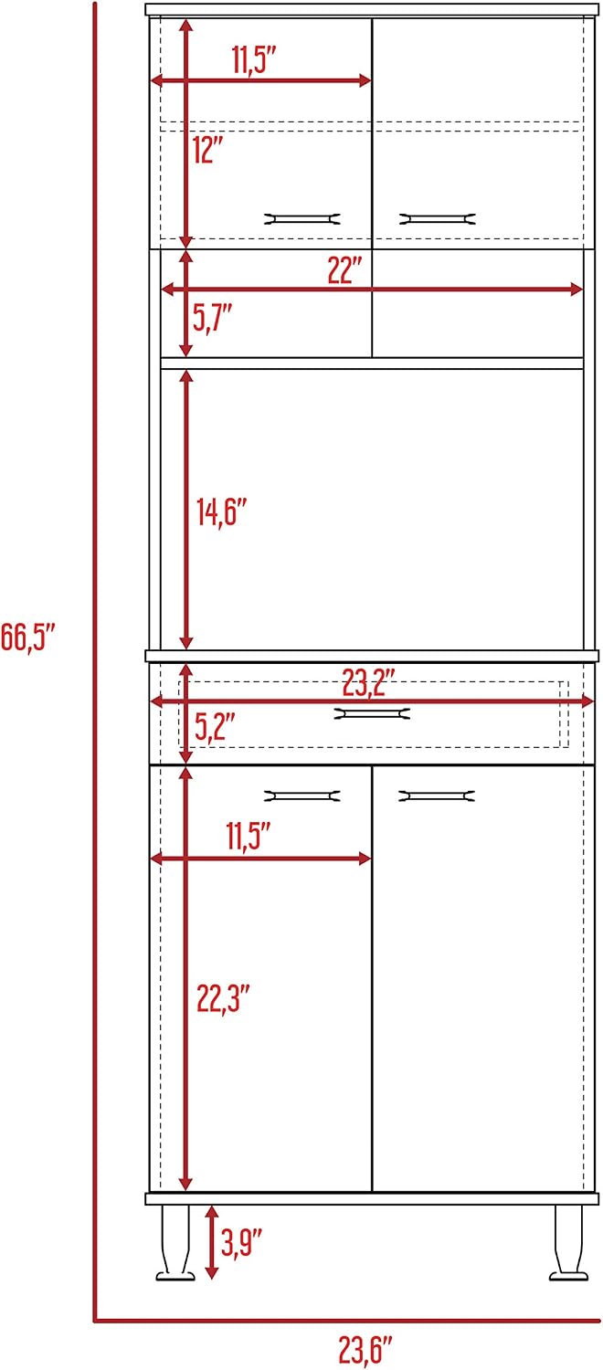 Kitchen Pantry with Countertop, Closed & Open Storage -White