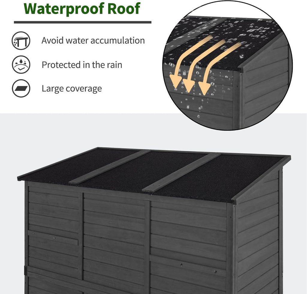 Macrout Large Outdoor Storage Cabinet with 6 Shelves (4.8 x 2.2 x 6.5 ft), Outside Storage Shed with Lock, Wooden Garden Shed for Yard Patio Lawn, 1738 (Gray)