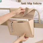 Bedside Caddy, 5 Pockets Felt Bedside Storage Organizer, Hanging Storage Organizer for Home Bedroom Living Room College Dorm Bed Water Bottles, Magazines, Phone, Glasses (Beige)