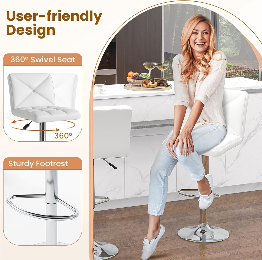COSTWAY 3 Pieces Bar Table Set, Round Cocktail Table and PU Leather Adjustabl...