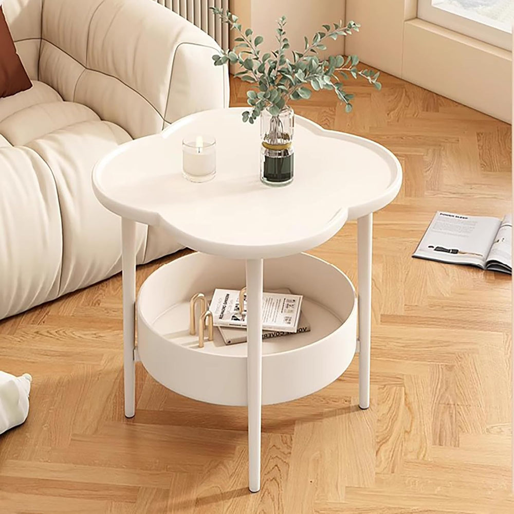 2 Tier Round Side Table, End Table with Storage Shelf, Small Round Nightstand...