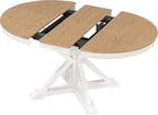 SogesPower 5-Piece Round Farmhouse Retro Dining Table Set for 4, Space-Saving Kitchen Table Set with Extendable Table and 4 Upholstered Chairs for Dining Room Living Room,Oak Natural Wood