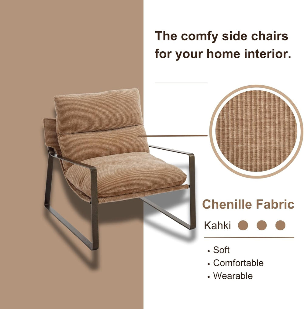 HEAH-YO Modern Chenille Accent Armchair with Brass Frame, Upholstered Lounge ...