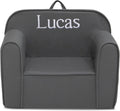 Delta Children Personalized Cozee Chair – Customize with Name – Foam Kids Chair for Ages 18 Months and Up, Dark Grey