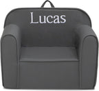 Delta Children Personalized Cozee Chair – Customize with Name – Foam Kids Chair for Ages 18 Months and Up, Dark Grey