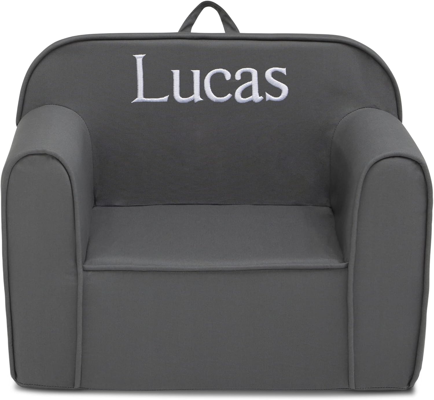 Delta Children Personalized Cozee Chair – Customize with Name – Foam Kids Chair for Ages 18 Months and Up, Dark Grey