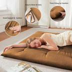 Japanese Floor Futon Mattress Queen Size 60"x 80", Foldable Bed Mattress, Portable Tatami Mat Sleeping Pad, Folding Futon Cushion, Roll Up Floor Lounger for Guest Room Dormitory (Brown)