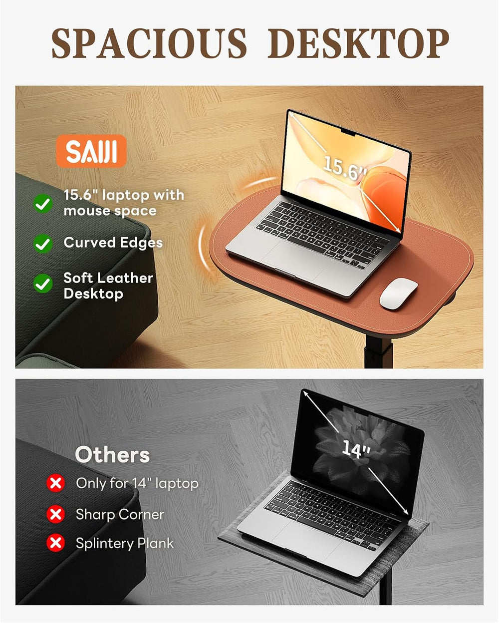 SAIJI Swivel Top TV Table Tray for Living Room Eating and Laptops | Height Ad...