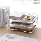 SANRUI Paper Letter Tray Organizer 3 Tier Acrylic Desk File Organizer with Bottom Handle, Paper Sorter Organizer for Letter/A4 Office Organization,Clear