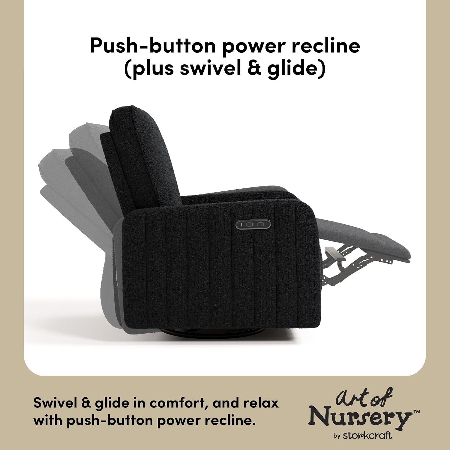Storkcraft Kyoto Extra-Wide Power Recliner Swivel Glider, Black Boucle | Premium Electronic Nursery Wide Glider Rocking Chair, OEKO-TEX 100 Certified, Includes Dual-USB Charging Port