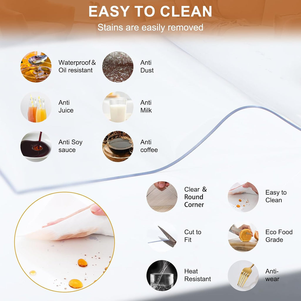 Clear Vinyl Tablecloth Protector, 24 x 36 Inch, 2mm Thick Clear Plastic Table Cloths, Rectangular Transparent Non-Slip Desk Pads Mats for Countertop, Kitchen Table