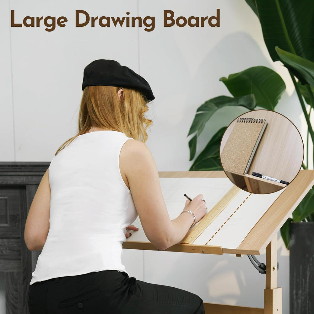 conda Wood Drafting Table - Adjustable Height, 35.5"x23.5" Plan Tab...
