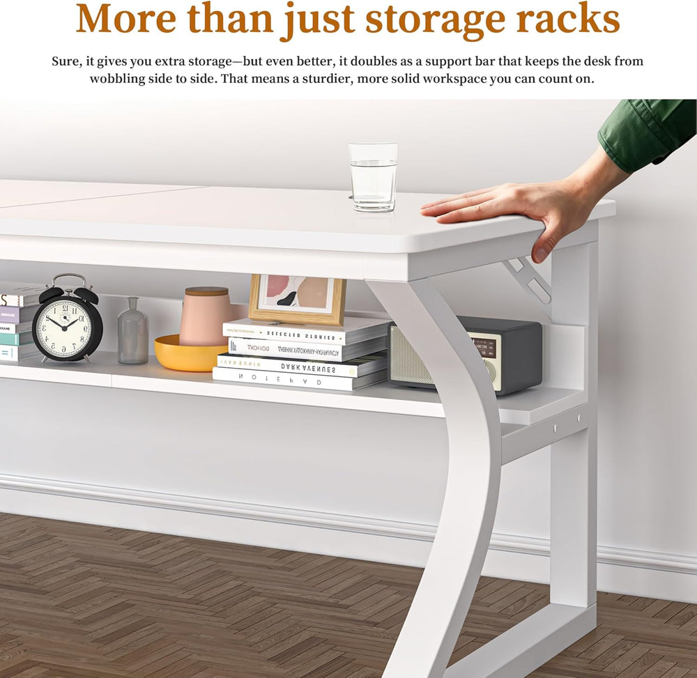 47 inch Computer Desk, Home Office Desk with Storage Shelf, Sturdy U-Shaped M...