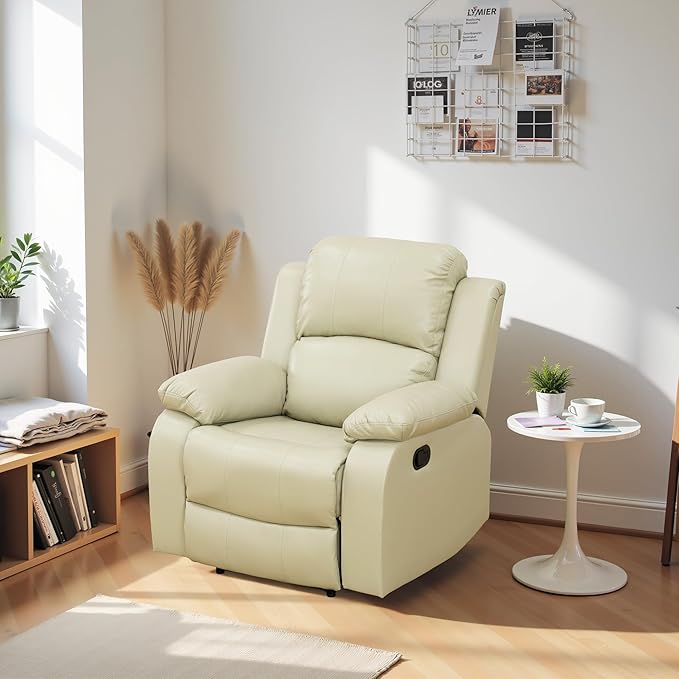 Recliner Sofa Set Couches for Living Room Chair Recycled Leather Fabric Living Room Furniture Sets, Adjusted Reclining Couch Furniture Sofa Set for Theater Seating, Beige