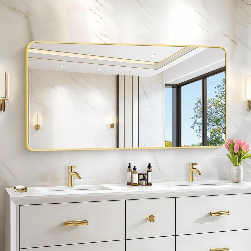 55"x30" Gold Bathroom Mirror, Large Rectangle Mirror, Rectangular W...