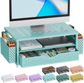 gianotter Desk Organizers and Accessories, Monitor Stand with Drawer and 2 Pen Holder, Desktop Organizer Suitable for Offices and Dormitories (Blue)