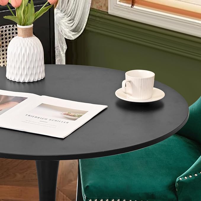 3-Piece 31.5" Round Dining Table Set for 2, Black Table & Green Velvet Upholstered Dining Chairs
