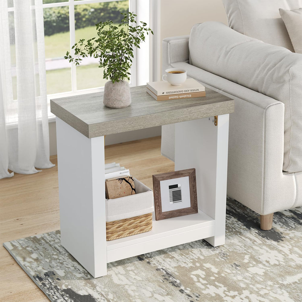 End Tables Set of 2 for Living Room, Narrow Side Tables with Storage Shelves,...
