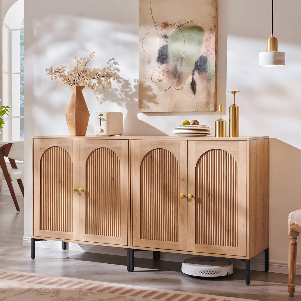 IFBUY Modern Sideboard Buffet Cabinet, 61.75" W Fluted Arched Buffet Cab...