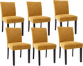 Watson & Whitely Upholstered Dining Chairs Set of 6, Fabric Armless Dining Room Chairs with Solid Wood Legs & Back Side Chair for Kitchen, Living Room, Restaurant, Bright Yellow