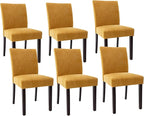 Watson & Whitely Upholstered Dining Chairs Set of 6, Fabric Armless Dining Room Chairs with Solid Wood Legs & Back Side Chair for Kitchen, Living Room, Restaurant, Bright Yellow