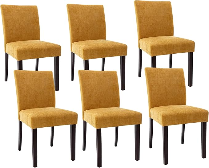 Watson & Whitely Upholstered Dining Chairs Set of 6, Fabric Armless Dining Room Chairs with Solid Wood Legs & Back Side Chair for Kitchen, Living Room, Restaurant, Bright Yellow