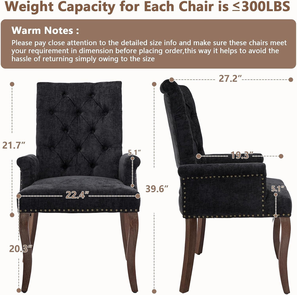 mikibama Chenille Upholstered Dining Chairs with High Back Set of 2,Vintage T...