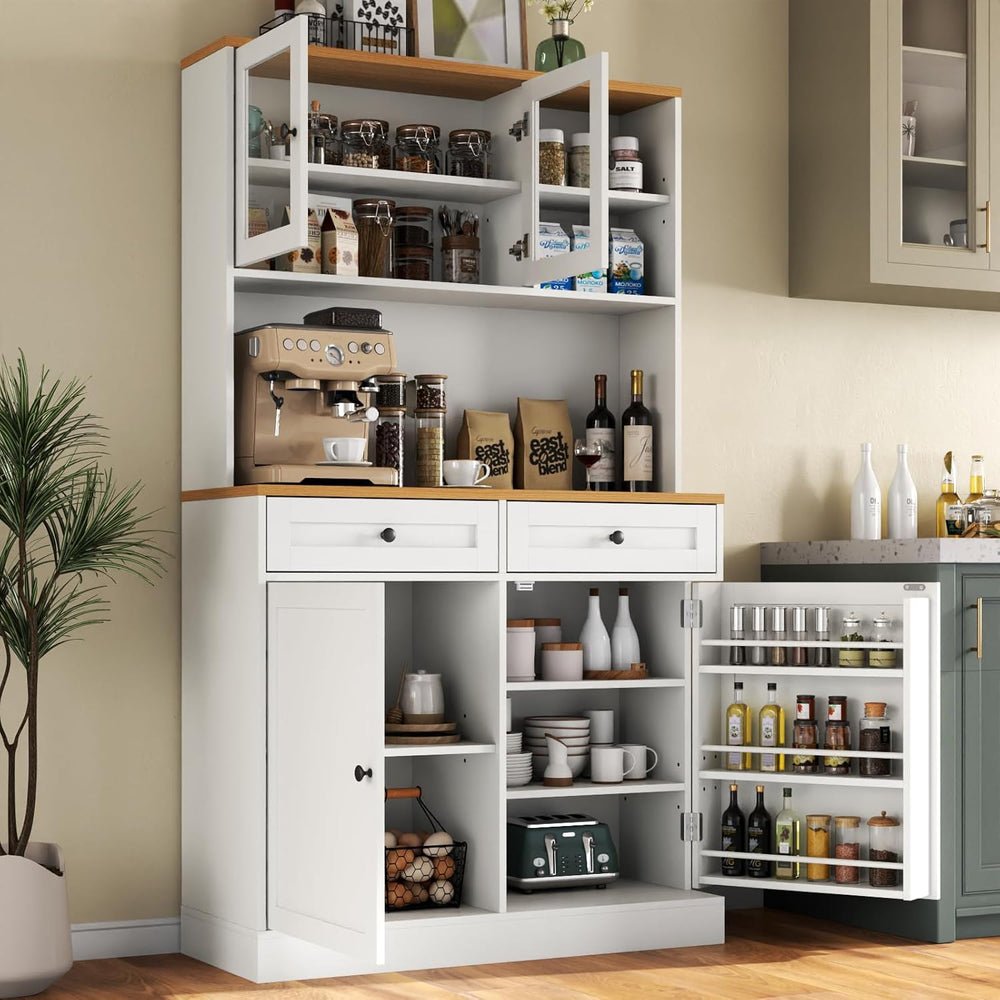 Tall Kitchen Pantry Cabinet, Modern Kitchen Hutch with Microwave Stand | Pant...