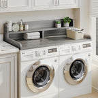 2-Tier Washer Dryer Countertop with 2.75"H Edge Rails, 54" W x 27.55" D Laundry Countertop for Folding Clothes, Washer and Dryer Topper with Non-Slip Pad (Stripe Gray)