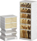 6 Tier Easy Assembly Collapsible Shoe Cabinet Foldable Shoe Organizer Stackable Shoe Storage Box with Clear Door for Front Door Entrance 12Pairs