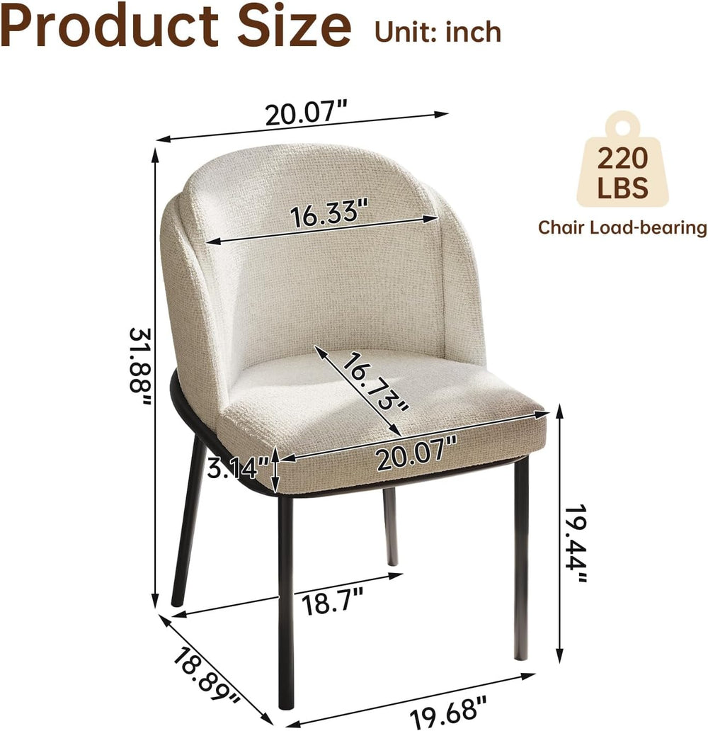 Modern Dining Chairs Set of 4 Cream White Upholstered Side Chairs with Curved...