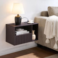 Modern Espresso Fluted Floating Nightstand with Charging Station, NightStand with Drawers, Bedside with USB Ports and Outlets, Bedroom Furniture (Right)