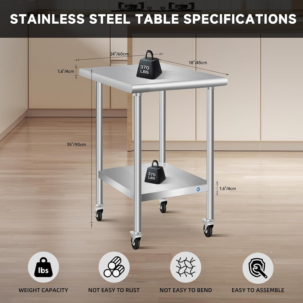 KUARBARR Stainless Steel Table with Wheels Commercial Stainless Kitchen Prep ...